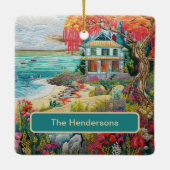 Tropical Beach House Turquoise Pink Name Christmas Keramikornament (Rückseite)