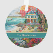 Tropical Beach House Turquoise Pink Name Christmas Ornament (Rückseite)