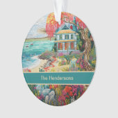 Tropical Beach House Turquoise Pink Name Christmas Ornament (Vorderseite)