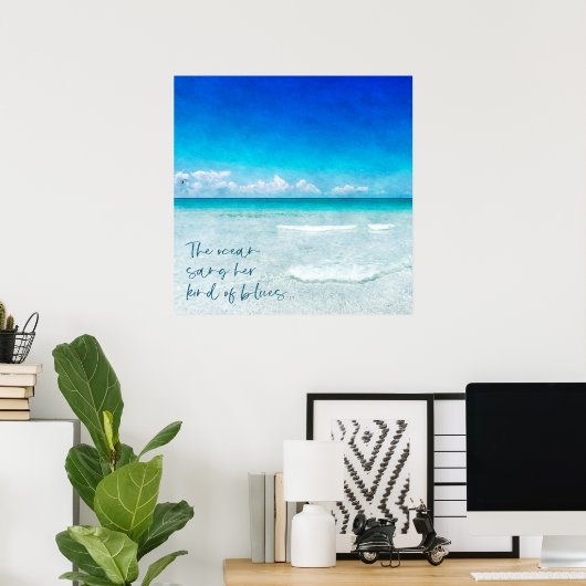 Tropical Beach in Teal Aqua Turquoise Blue Quote Poster (Heimbüro)