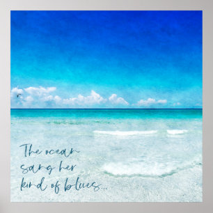 Tropical Beach in Teal Aqua Turquoise Blue Quote Poster