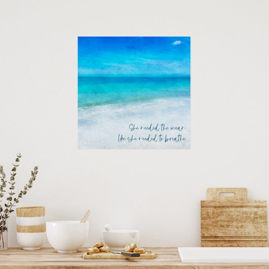 Tropical Beach in Teal Aqua Turquoise Blue Quote Poster (Küche)