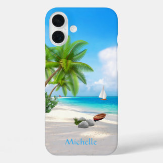 Tropical Beach Individuelle Name iPhone 16 Plus Hülle