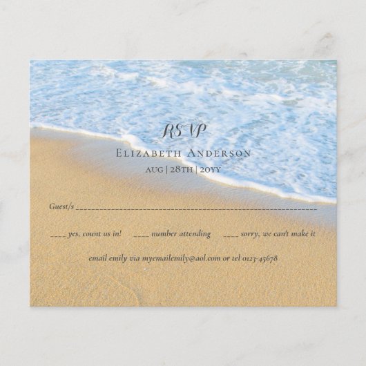 Tropical Beach Initials Sand Wedding RSVP (Vorderseite)