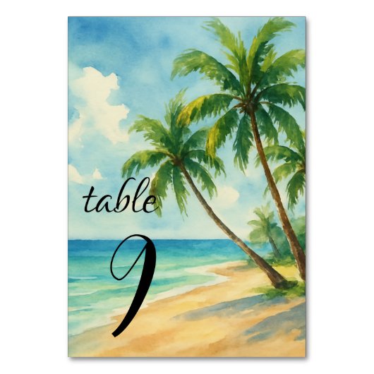 Tropical Beach Island Summer Palm Tree Wedding Tischnummer (Vorderseite)