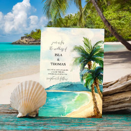 Tropical Beach Lagoon Palm Paradise Wedding Einladung