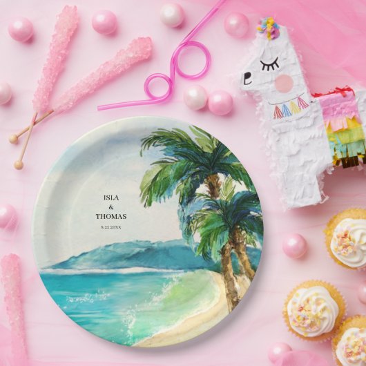 Tropical Beach Lagoon | Palm Tree Paradise Wedding Pappteller (Party)
