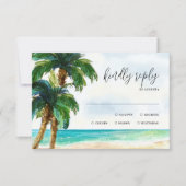 Tropical Beach Lagoon | Palm Tree Paradise Wedding RSVP Karte (Vorderseite)