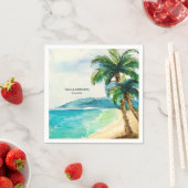 Tropical Beach Lagoon | Palm Tree Paradise Wedding Serviette (Beispiel)