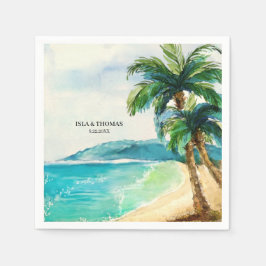 Tropical Beach Lagoon | Palm Tree Paradise Wedding Serviette