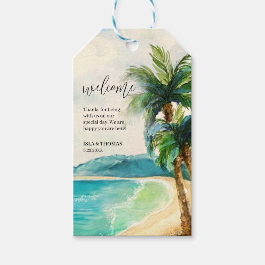 Tropical Beach Lagoon | Palm Tree Wedding Welcome Geschenkanhänger (Vorderseite)