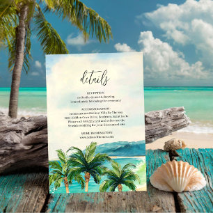 Tropical Beach Lagoon Palmen Hochzeitsdetails Begleitkarte