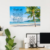 Tropical Beach Landschaft, 1 Peter 5:7 Bible Verse Poster (Heimbüro)