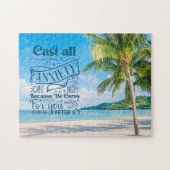 Tropical Beach Landschaft, 1 Peter 5:7 Bible Verse Puzzle (Horizontal)