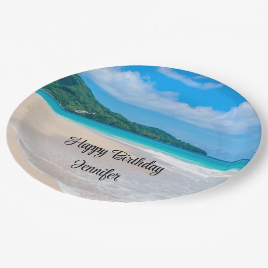 Tropical Beach Landschaftlich Foto Geburtstag Pappteller (Schrägansicht)