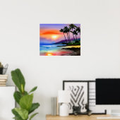 Tropical Beach Landschaftlich Watercolor Poster (Heimbüro)
