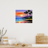 Tropical Beach Landschaftlich Watercolor Poster (Küche)