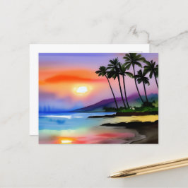 Tropical Beach Landschaftlich Watercolor Postkarte
