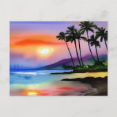 Tropical Beach Landschaftlich Watercolor Postkarte (Vorderseite)