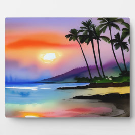 Tropical Beach Landschaftlich Watercolor Tabletop Fotoplatte