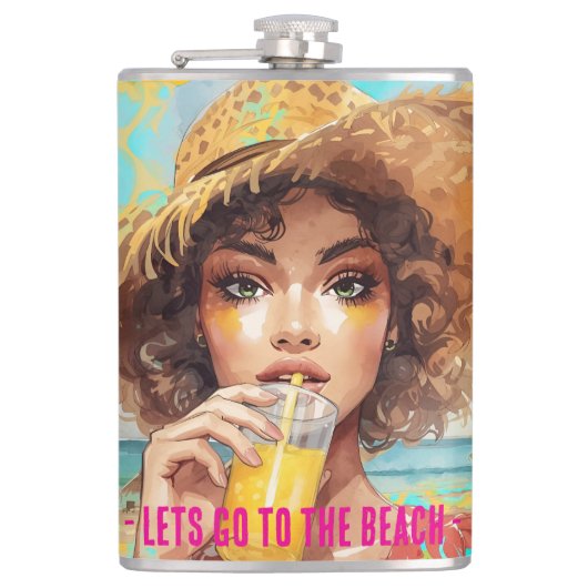 Tropical Beach, Lets Go to The Beach, Orange Turqu Flachmann (Vorderseite)