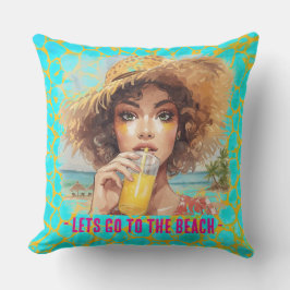 Tropical Beach, Lets Go to The Beach,Orange Turquo Kissen