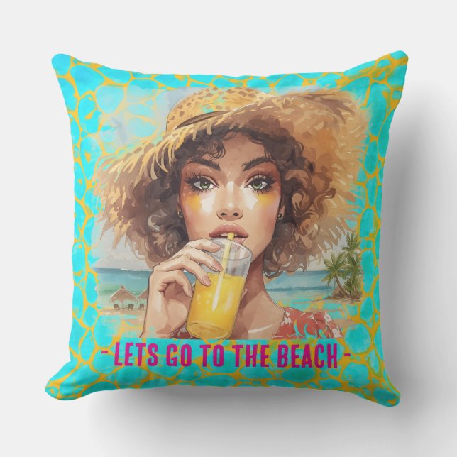 Tropical Beach, Lets Go to The Beach,Orange Turquo Kissen (Vorderseite)