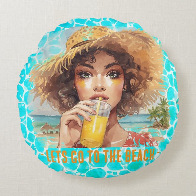 Tropical Beach, Lets Go to The Beach Rundes Kissen (Vorderseite)