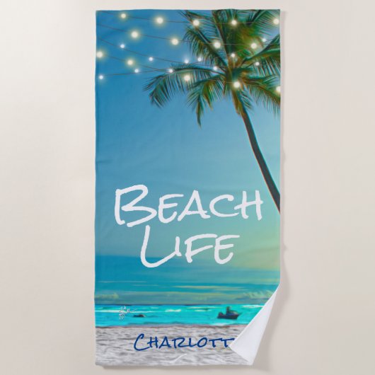 Tropical Beach Life Palm Tree Beach Blue Ocean Strandtuch (Vorderseite)