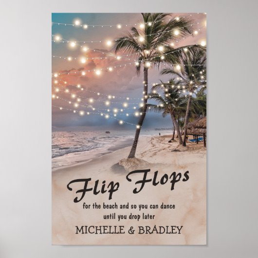 Tropical Beach Lights Flip Flops Hochzeit Poster (Vorne)