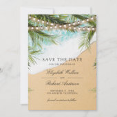 Tropical Beach Lights Foto QR Code Hochzeit Save The Date (Vorderseite)