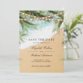 Tropical Beach Lights Foto QR Code Hochzeit Save The Date (Stehend Vorderseite)