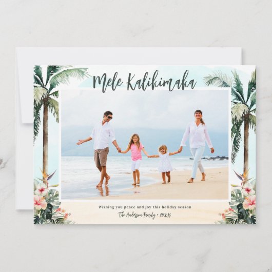 Tropical Beach Mele Kalikimaka Foto Weihnachten (Vorderseite)