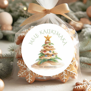 Tropical Beach Mele Kalikimaka Weihnachtsbaum Runder Aufkleber