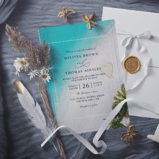 Tropical Beach Monogram Modern QR Code Wedding Einladung