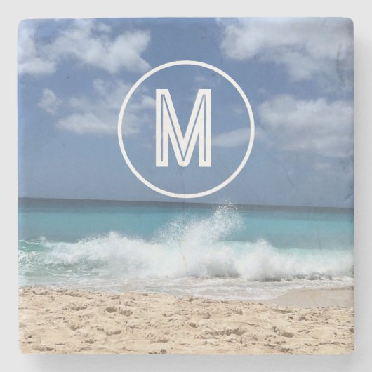 Tropical Beach Monogram Steinuntersetzer (Vorderseite)