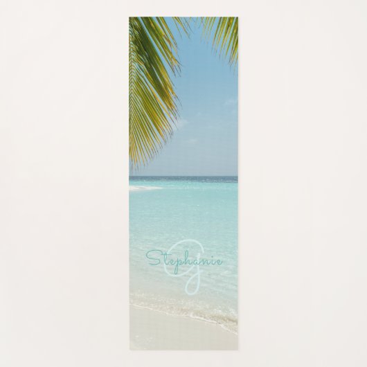 Tropical Beach Monogramed Elegant Palm Tree Yogamatte (Vorderseite)