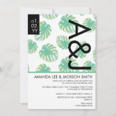 Tropical Beach Monstera Green Black Wedding Invita Einladung (Vorderseite)