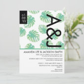 Tropical Beach Monstera Green Black Wedding Invita Einladung (Stehend Vorderseite)