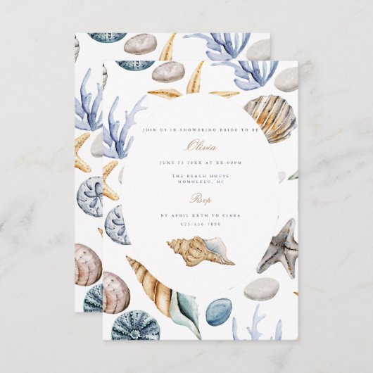 Tropical Beach Muschel Bridal Dusche Einladung (Vorne/Hinten)