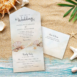 Tropical Beach Muscheln Hochzeit in Urlaubsort All In One Einladung