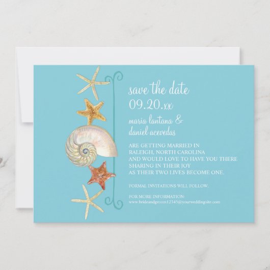 Tropical Beach Muscheln Starfish Nautilus Summer Einladung (Vorderseite)