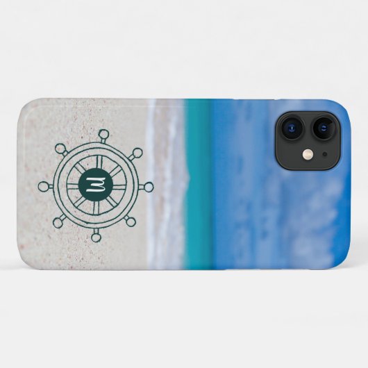 Tropical Beach Nautical Ship-Ruder Monogram Case-Mate iPhone Hülle (Rückseite (Horizontal))