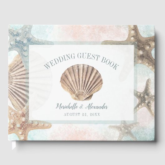 Tropical Beach Nautical Starfish Seashell Wedding Gästebuch (Vorderseite)