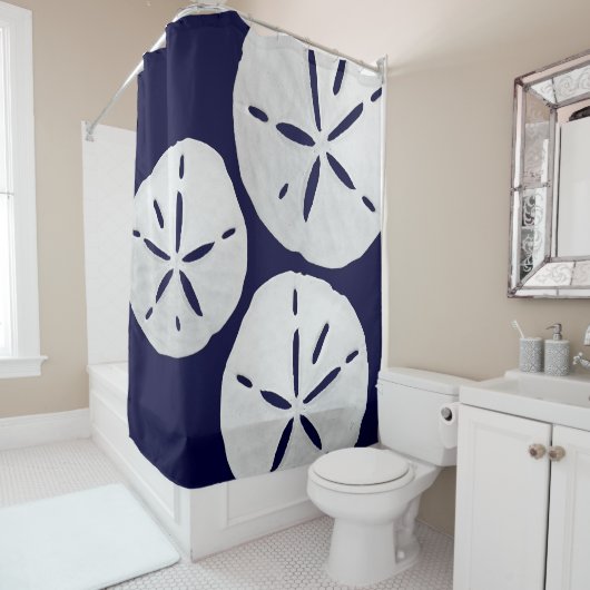 Tropical Beach Navy Blue White Sand Dollar Küste Duschvorhang (Beispiel)