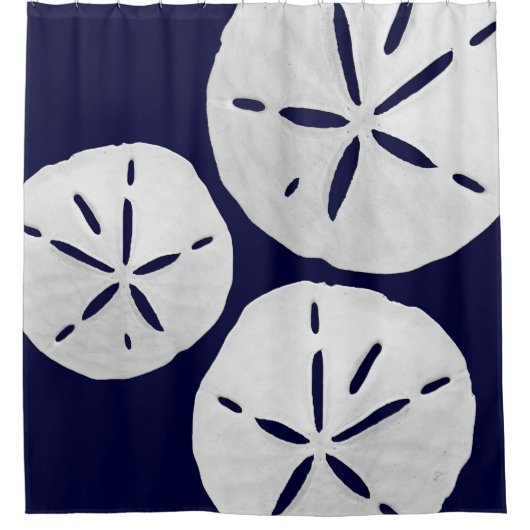 Tropical Beach Navy Blue White Sand Dollar Küste Duschvorhang (Vorderseite)