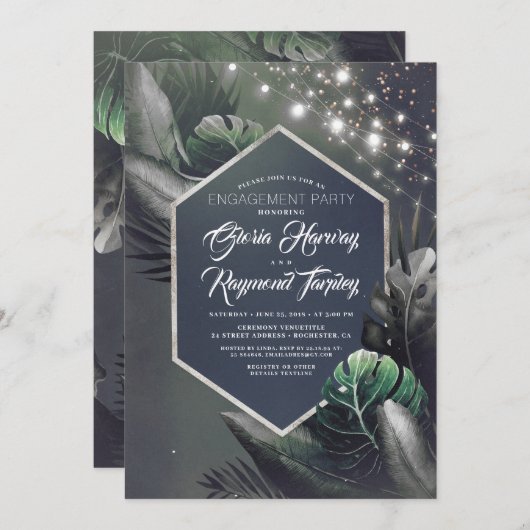 Tropical Beach Night Engagement Party Einladung (Vorne/Hinten)