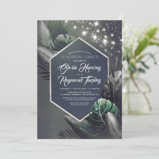 Tropical Beach Night Probe Dinner Einladung (Stehend Vorderseite)