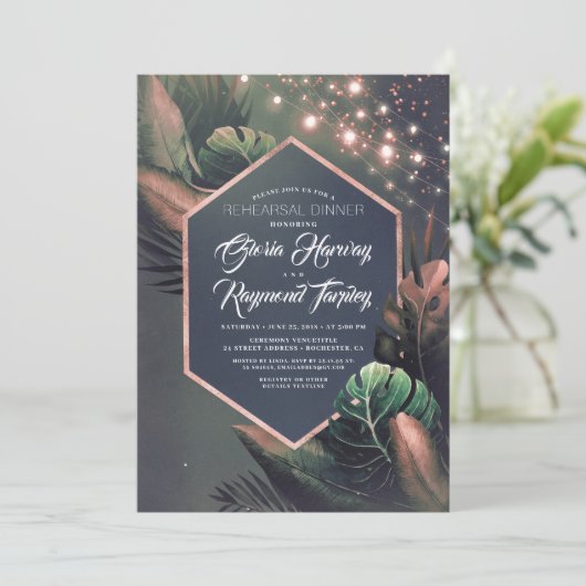 Tropical Beach Night Probe Dinner Einladung (Stehend Vorderseite)