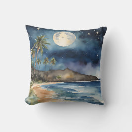 Tropical Beach Night Sky Moon Stars Wasserfarben Kissen